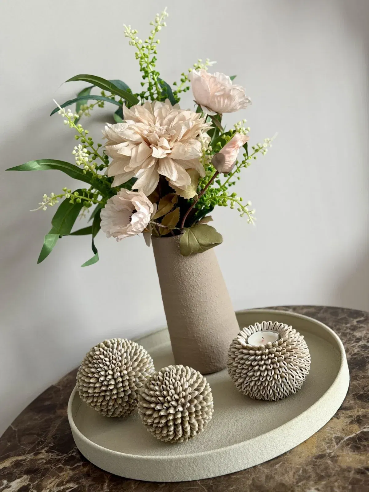 Japandi salontafel set met schelpen waxinelichthouder