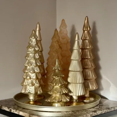 Kerstboom decoratie set van glas amber goud - 30/35 cm