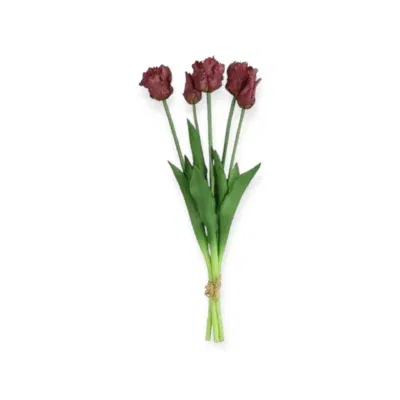 Kunst Tulp boeket Parkiet Real Touch aubergine paars - 40CM