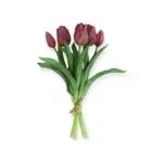 Kunst Tulp boeket Real Touch aubergine paars - 28 CM