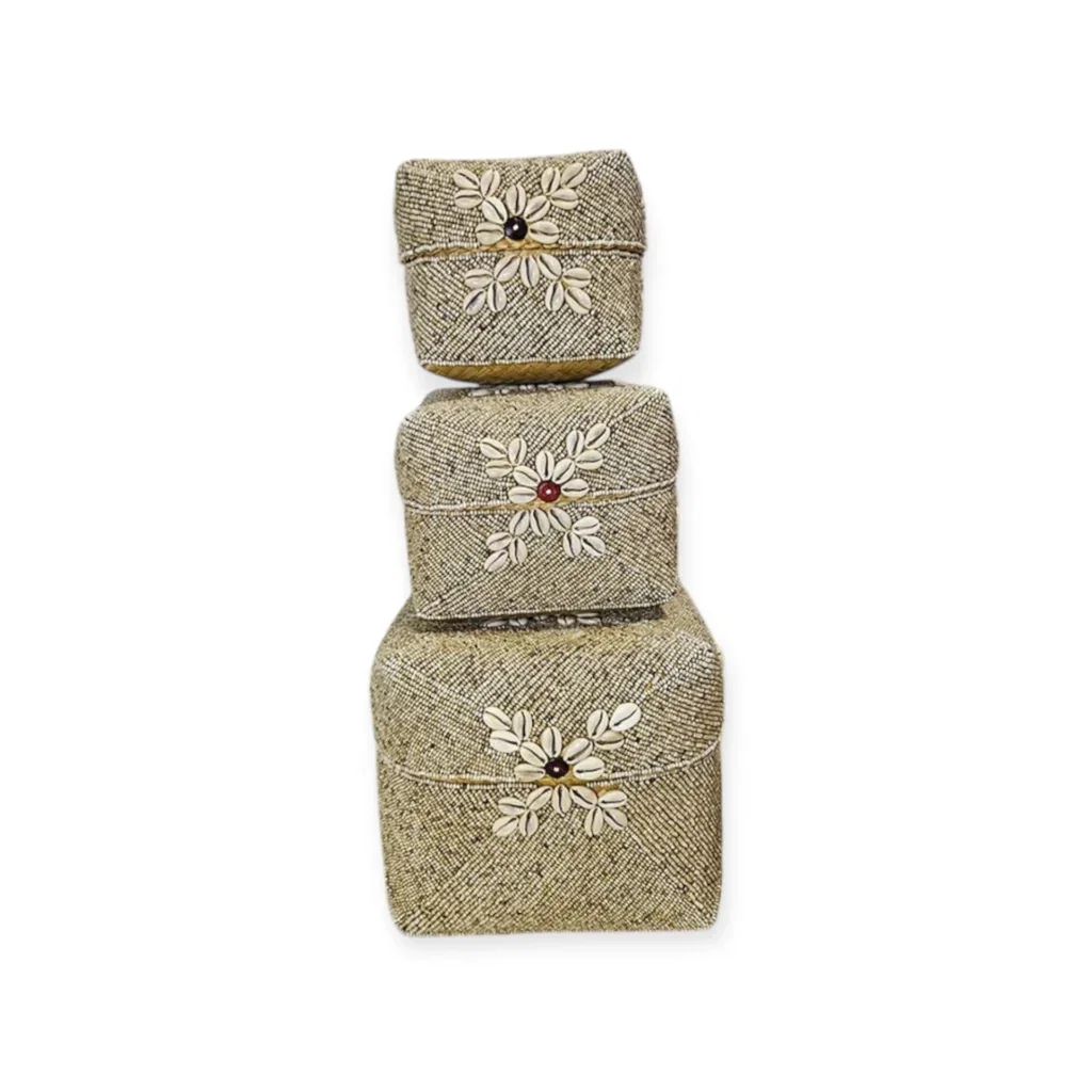 Offermandjes kralenmand Bunga beige - 3 afmetingen