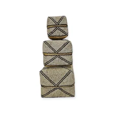 Offermandjes kralenmand beige zwart - 3 afmetingen