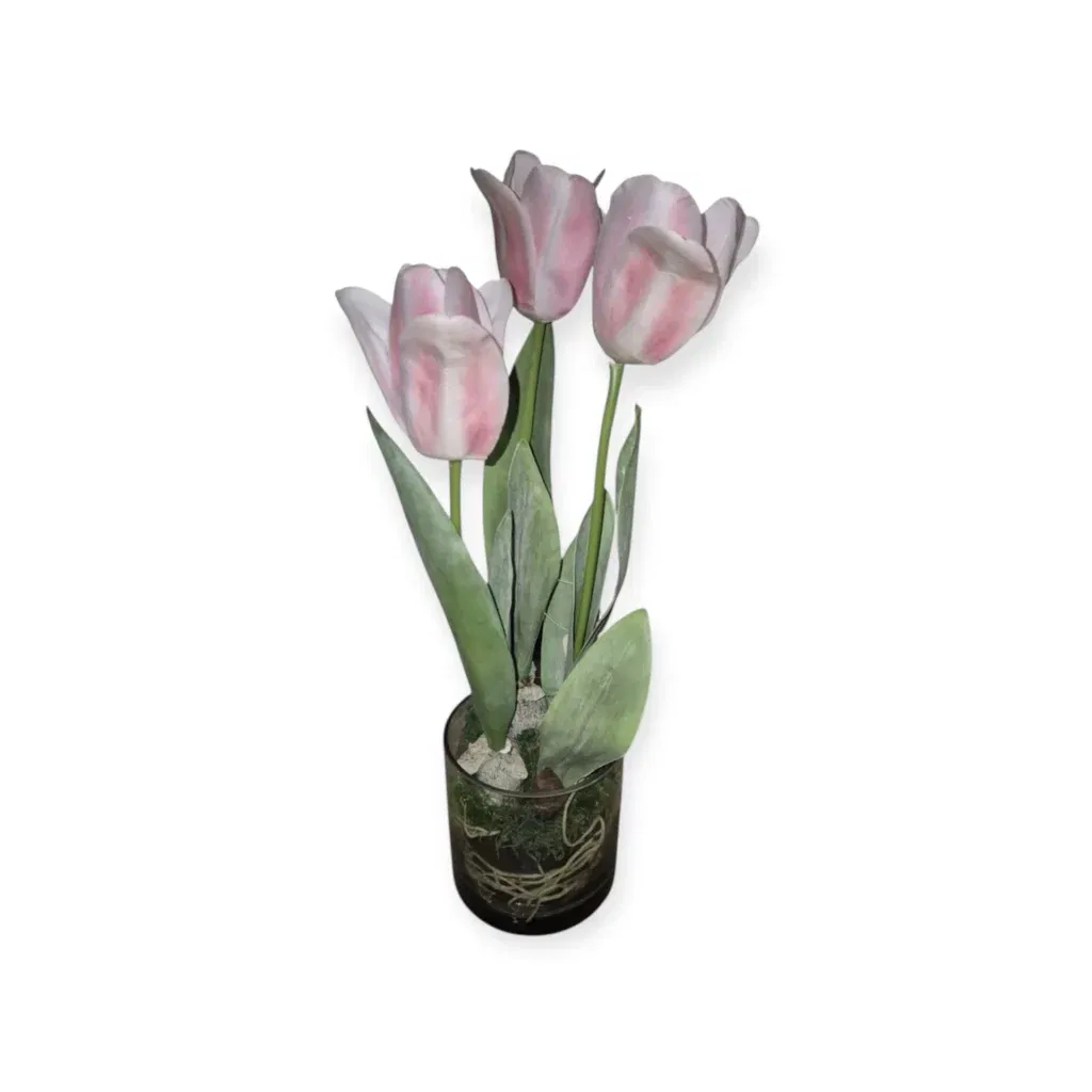 Real touch roze tulp in glas - 45 cm