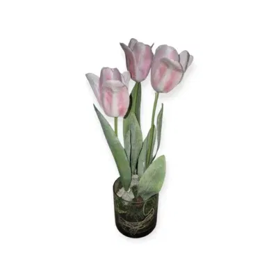 Real touch roze tulp in glas - 45 cm