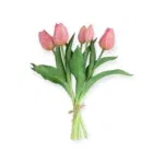 Zijden Tulpen boeket roze Real Touch - 28 cm