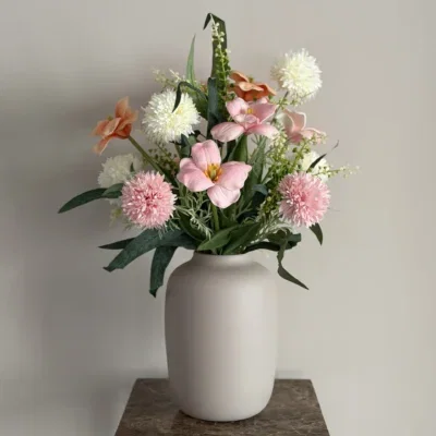 Zijden bloem boeket Lente met of zonder beige vaas