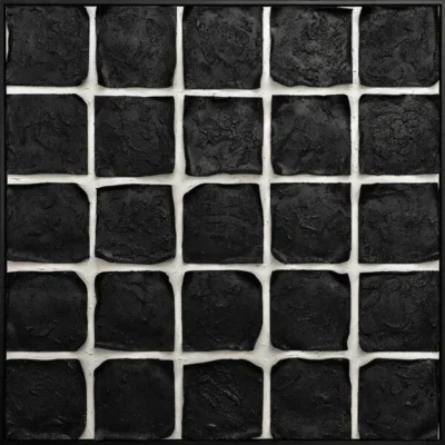 3D wanddecoratie 103x103cm 'Black/white' olieverf met frame