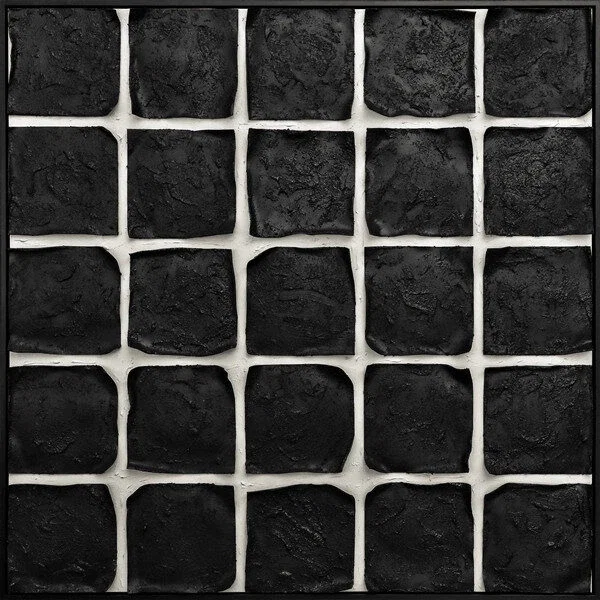 3D wanddecoratie 103x103cm 'Black/white' olieverf met frame