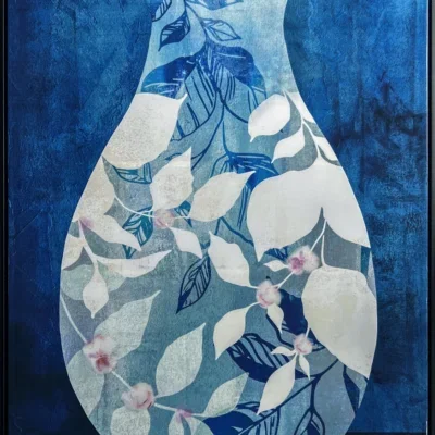 3D wanddecoratie 83x123cm 'Blue Vase' glossy.