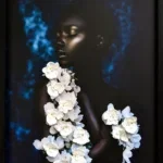 3D wanddecoratie 83x123cm 'Lady with white flowers'