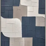 3D wanddecoratie 83x123cm Olieverf met lijst 'Blauwe vakken'