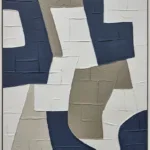 3D wanddecoratie 83x123cm Olieverf met lijst 'Blauwe vormen'