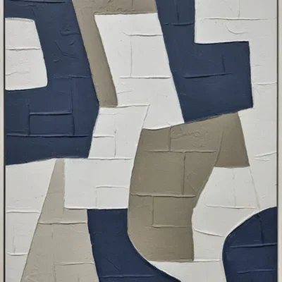 3D wanddecoratie 83x123cm Olieverf met lijst 'Blauwe vormen'