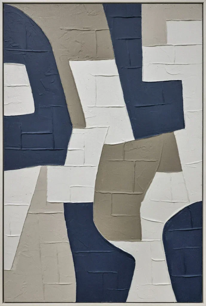 3D wanddecoratie 83x123cm Olieverf met lijst 'Blauwe vormen'