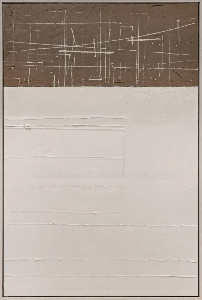 3D wanddecoratie 83x123cm Olieverf met lijst 'Witte lijnen'