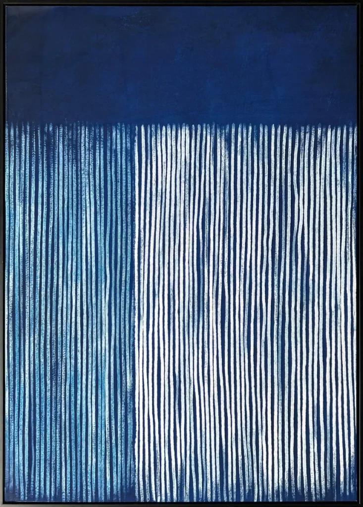 3D wanddecoratie Schilderij 83x123cm 'Blue Stripes' glossy