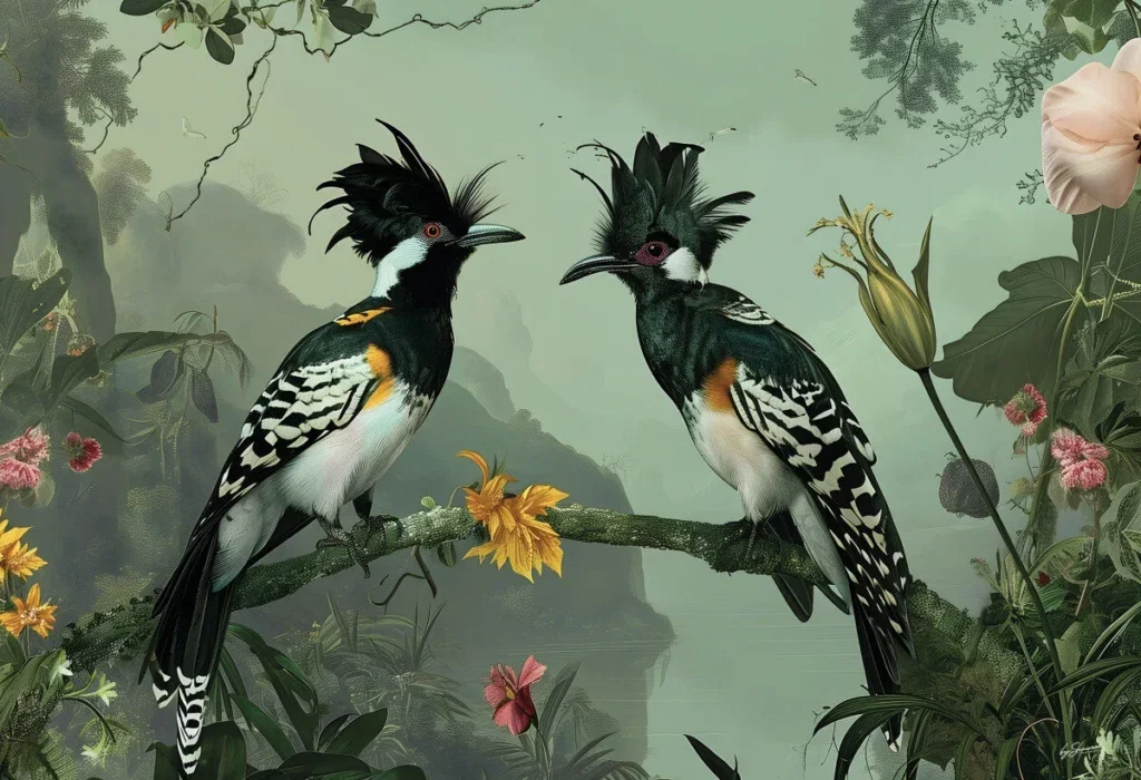 Glasschilderij 160x110cm Vogels met kuif