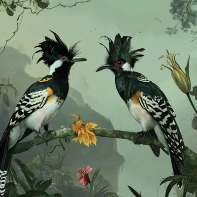 Glasschilderij 160x110cm Vogels met kuif