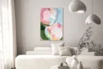 Canvas Schilderij incl. lijst 80x120cm 'Pink Circles' Materiaal: Acrylverf + Goudfolie