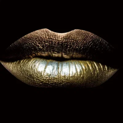 Glasschilderij 120x80cm Gouden Lippen