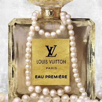 Glasschilderij 80x120cm Parfumfles goud