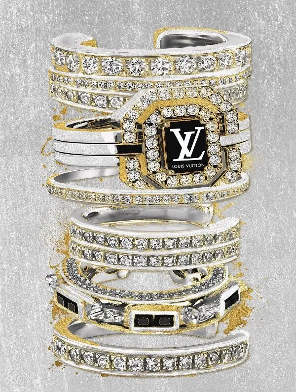 Glasschilderij met goudfolie 60x80cm Fashion armbanden