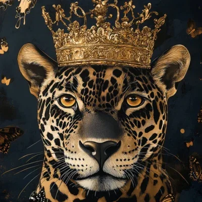 Glasschilderij 110x160cm Panter met kroon