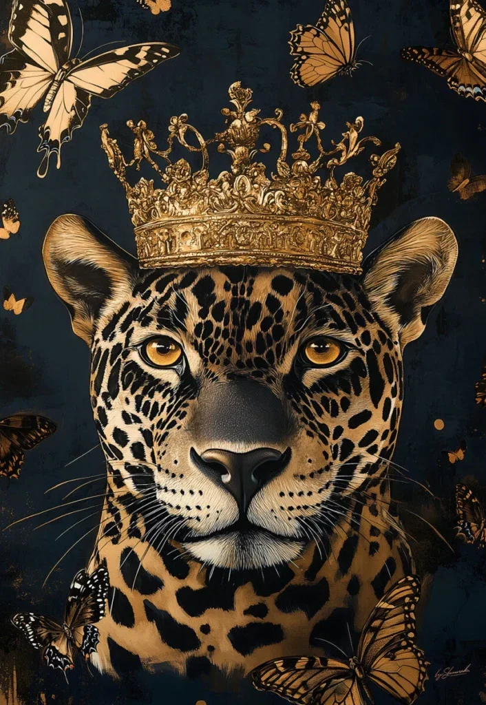 Glasschilderij 110x160cm Panter met kroon
