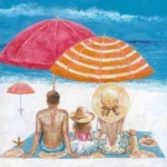 Canvas Schilderij 100x100cm 'Gezin op het strand'