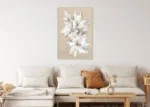 Canvas Schilderij Beige met Witte bloemen