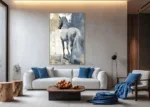 Canvas Schilderij Blauw met Beige tinten, Paard achterkant