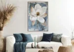 Canvas Schilderij Blauwe tint met witte Bloem.