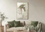 Canvas Schilderij, Paard met Beige en Groene tinten