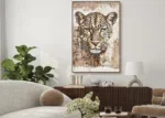 Canvas Schilderij Panterkop met Beige tinten