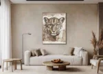 Canvas Schilderij beige met witte tinten Panterkop