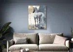 Canvas Schilderij blauw met beige tinten Paard achterkant