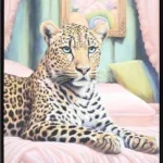 Canvas Schilderij incl. lijst 53x73cm Glitter & glans finish Panter,.