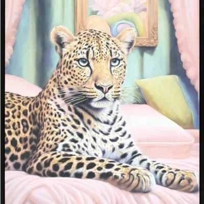 Canvas Schilderij incl. lijst 53x73cm Glitter & glans finish Panter,.