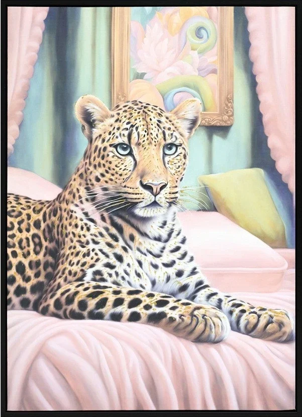 Canvas Schilderij incl. lijst 53x73cm Glitter & glans finish Panter,.