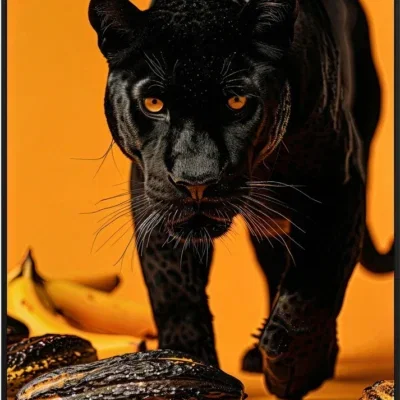 Canvas Schilderij incl. lijst 53x73cm Glitter & glans finish Zwarte Panter.