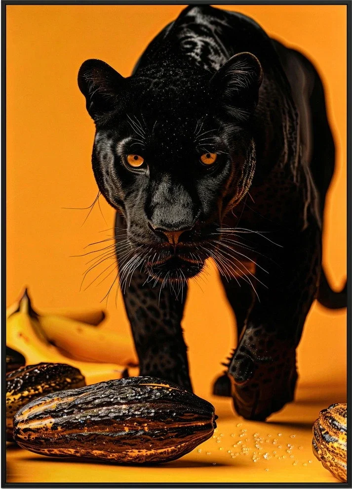 Canvas Schilderij incl. lijst 53x73cm Glitter & glans finish Zwarte Panter.