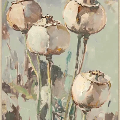 Canvas Schilderij incl. lijst 60x80cm Handgeschilderd 'Bol bloemen'