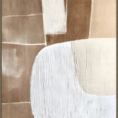 Canvas Schilderij incl. lijst 60x80cm Handgeschilderd 'Bruin met witte cirkel'