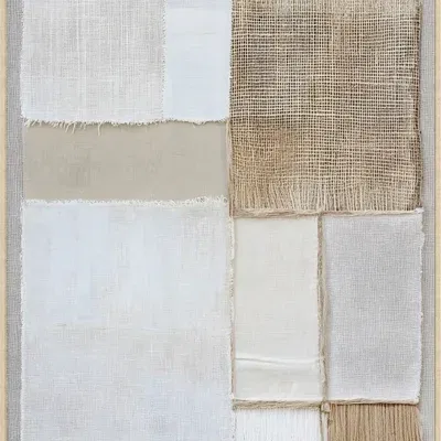 Canvas Schilderij incl. lijst Japandi 60x80cm Handgeschilderd 'Gewoven vlakken 2'