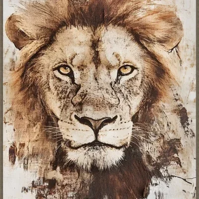 Canvas Schilderij incl. lijst 60x80cm Handgeschilderd 'Leeuwenkop'