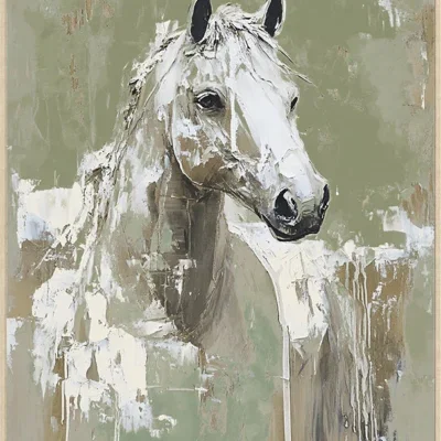 Canvas Schilderij incl. lijst 60x80cm Handgeschilderd 'Paardenhoofd'