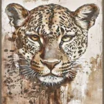 Canvas Schilderij incl. lijst 60x80cm Handgeschilderd 'Panterkop'
