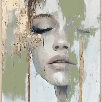 Canvas Schilderij incl. lijst 60x80cm Handgeschilderd 'Vrouwen gezicht'