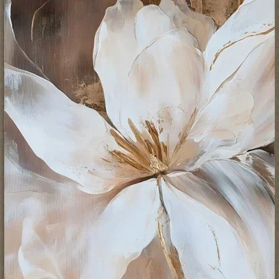 Canvas Schilderij incl. lijst 60x80cm Handgeschilderd 'Witte bloem'