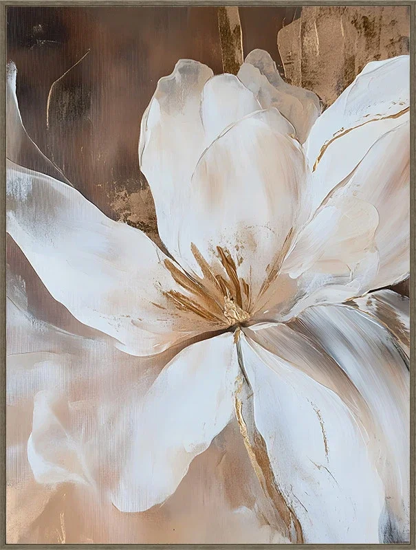 Canvas Schilderij incl. lijst 60x80cm Handgeschilderd 'Witte bloem' Canvas Schilderij incl. lijst 60x80cm Handgeschilderd 'Witte bloem'